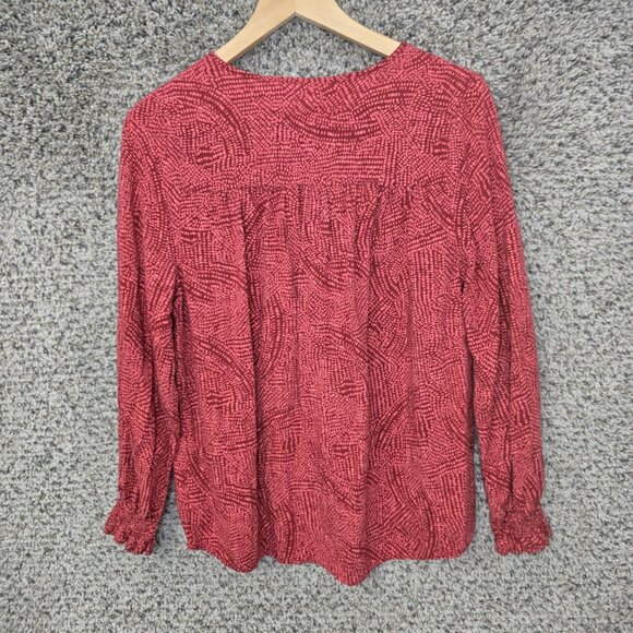 Knox Rose Top Womens Small Red Printed Neck Tie Rayon Boho Casual Ladies - Picture 7 of 7